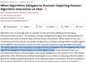 Screenshot of the abstract of article "When Algorithms Delegate to Humans..." in MIS Quarterly.