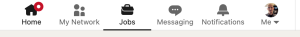 Screenshot of LinkedIn, highlighting the header menu to indicate the Jobs tab.
